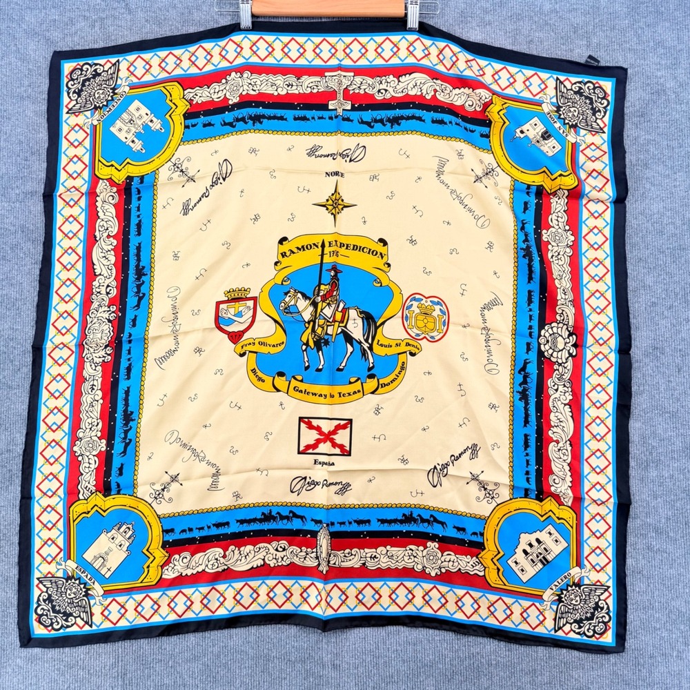 Ramon Expedition 1716 Gateway to Texas Missions Silk Scarf Handmade 34.5"